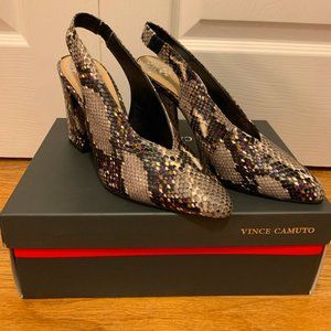 Vince Camuto NWB Tashinta Snakeskin Block Heel Slingbacks Size 7.5
